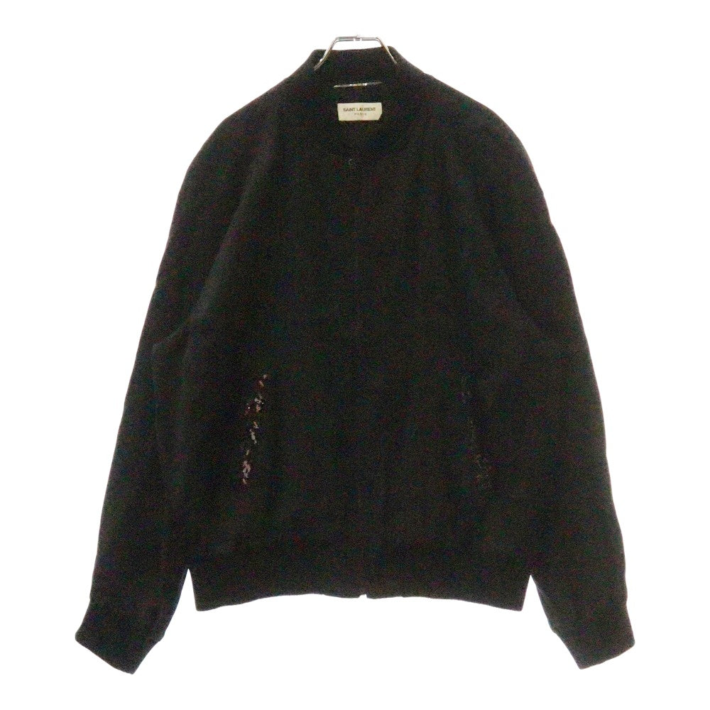 SAINT LAURENT PARIS(サンローランパリ) テディジャケット ビーズ加工 バックロゴ ブラック レーヨン 52
