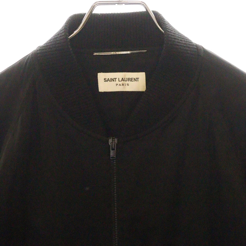 SAINT LAURENT PARIS(サンローランパリ) テディジャケット ビーズ加工 バックロゴ ブラック レーヨン 52