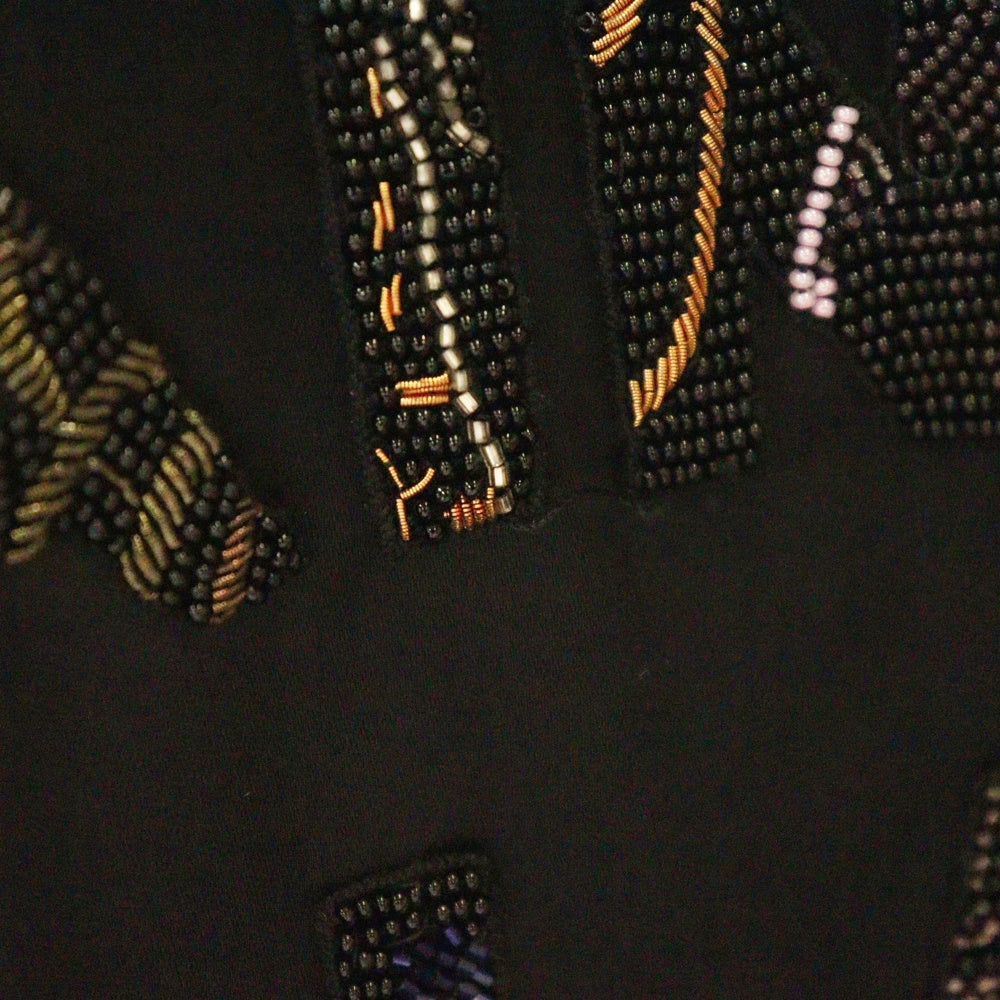 SAINT LAURENT PARIS(サンローランパリ) テディジャケット ビーズ加工 バックロゴ ブラック レーヨン 52