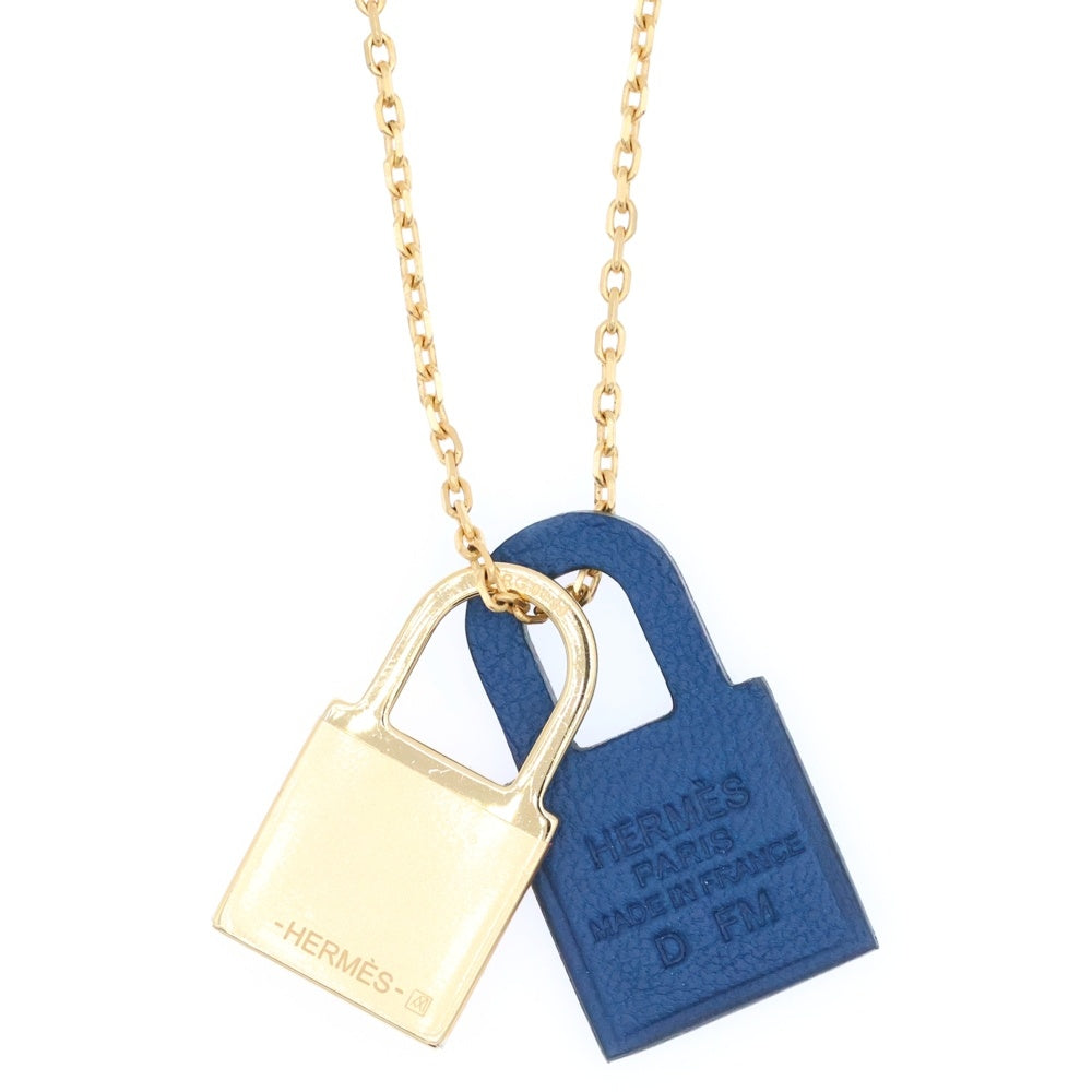 HERMES(エルメス) オーケリー カデナ ネックレス ペンダント ゴールド金具 ネイビー レザー GP D刻