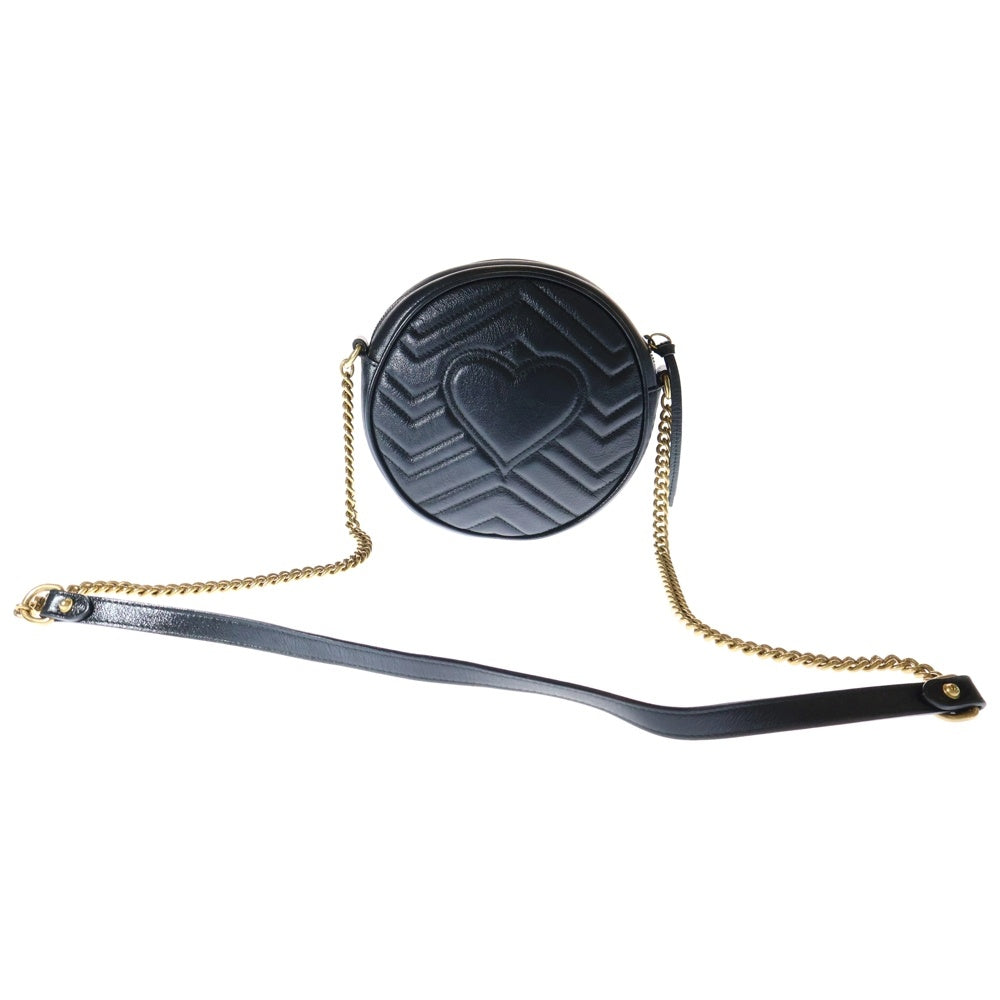 GUCCI(グッチ) GGマーモント ロゴプレート サークル チェーン レザー ショルダーバッグ ゴールド金具 ブラック/ゴールド レディース 550154