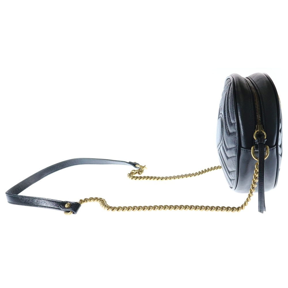 GUCCI(グッチ) GGマーモント ロゴプレート サークル チェーン レザー ショルダーバッグ ゴールド金具 ブラック/ゴールド レディース 550154