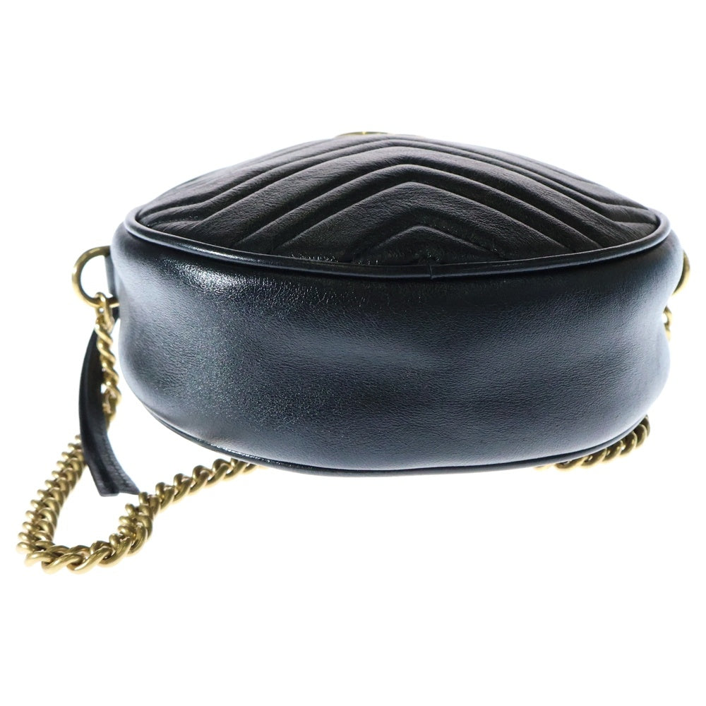 GUCCI(グッチ) GGマーモント ロゴプレート サークル チェーン レザー ショルダーバッグ ゴールド金具 ブラック/ゴールド レディース 550154