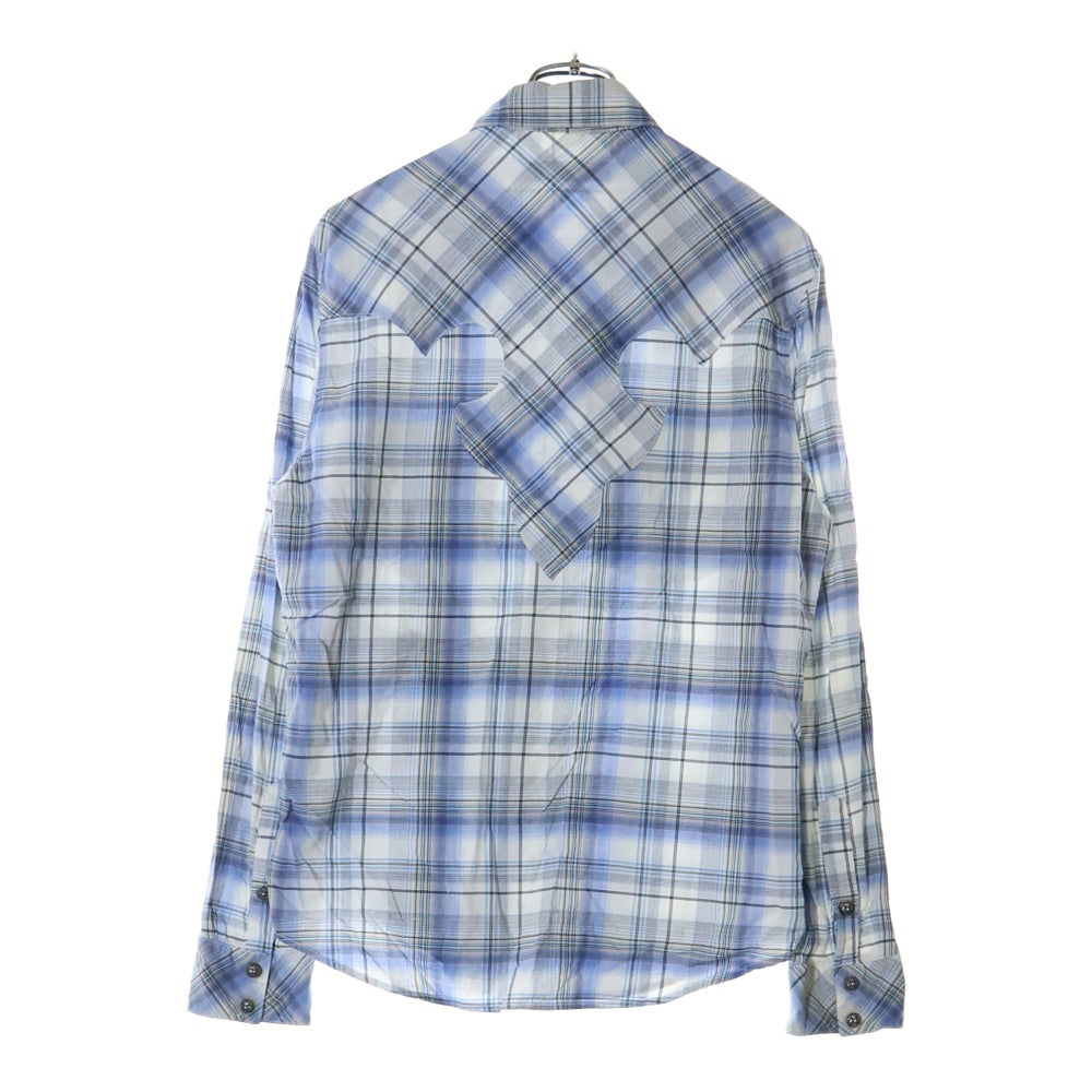 CHROME HEARTS(クロムハーツ) チェック総柄 BSフレア レザーパッチ ダガージップ クロスボール スナップボタン ロングスリーブ 長袖シャツ