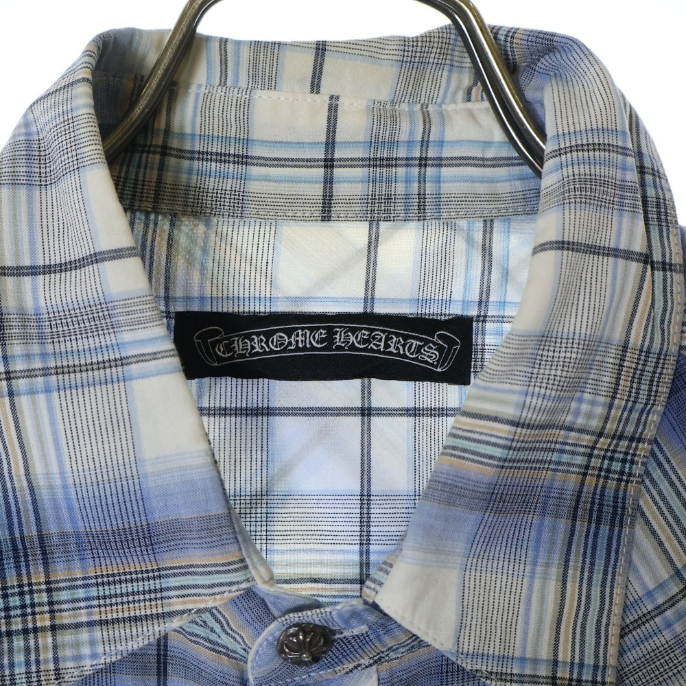 CHROME HEARTS(クロムハーツ) チェック総柄 BSフレア レザーパッチ ダガージップ クロスボール スナップボタン ロングスリーブ 長袖シャツ