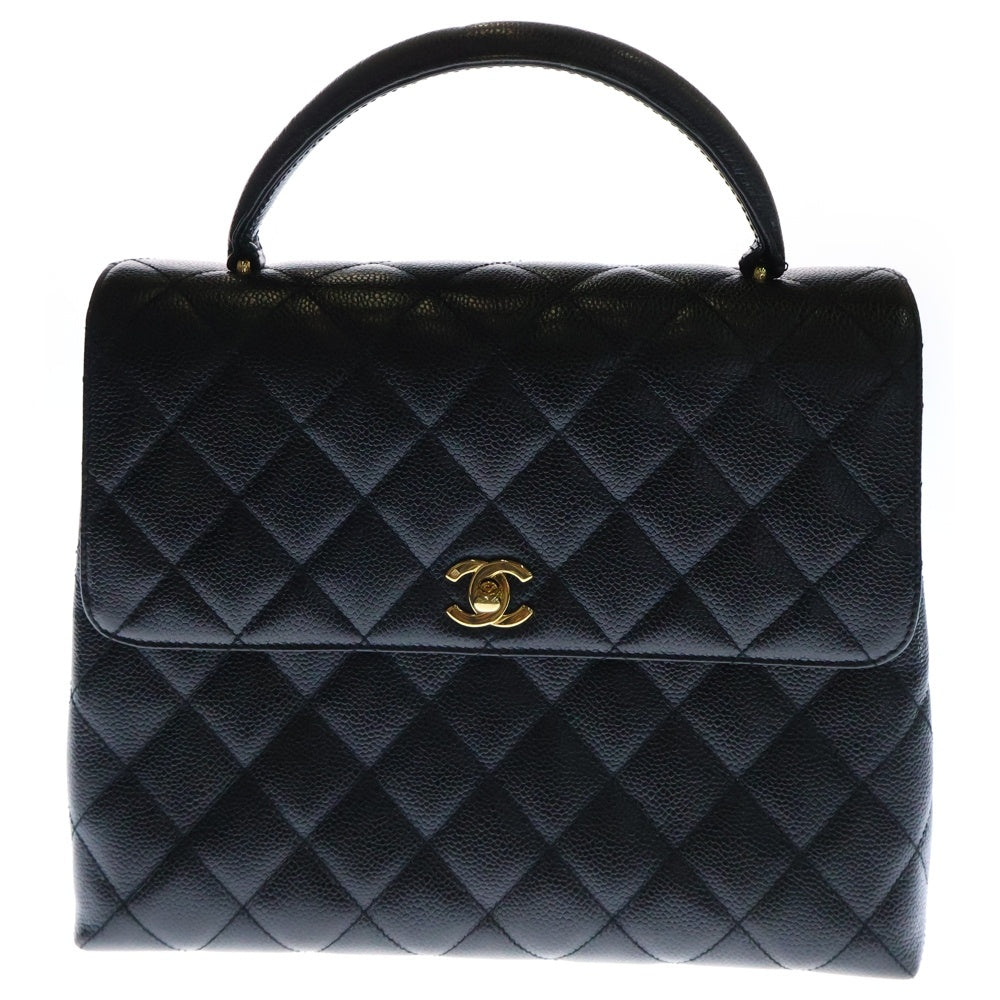 CHANEL(シャネル) ココマーク マトラッセ トップハンドル30 キャビアスキン ハンドバッグ ブラック レディース