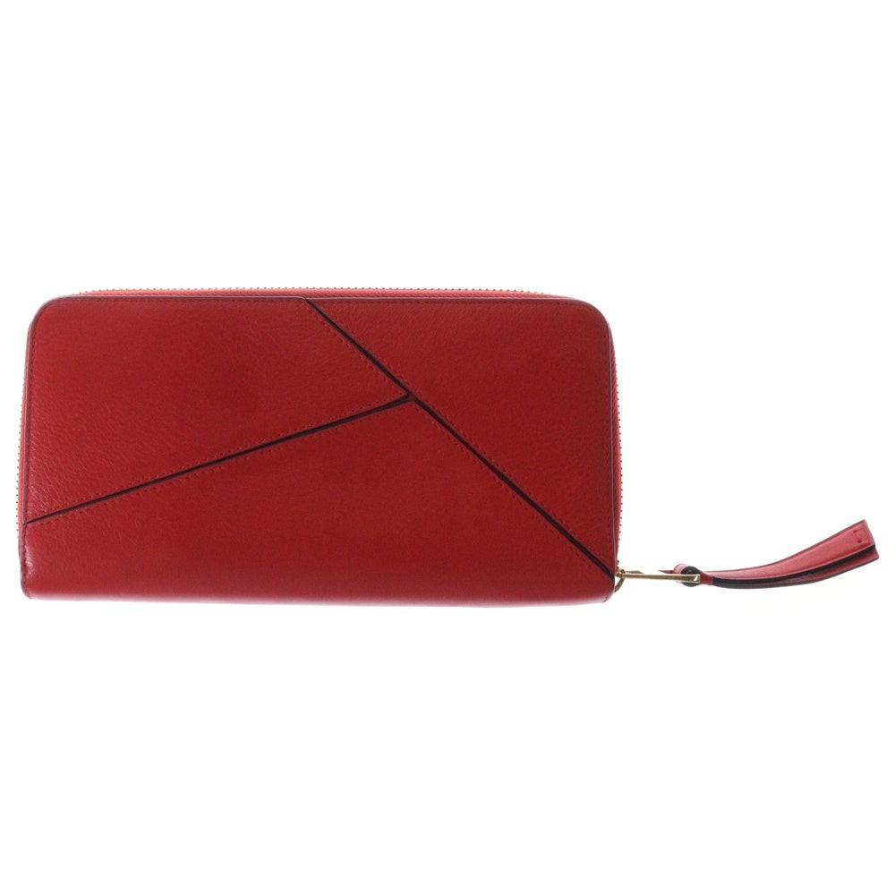 LOEWE(ロエベ) パズル オープン ラウンドファスナー 長財布 レッド レザー