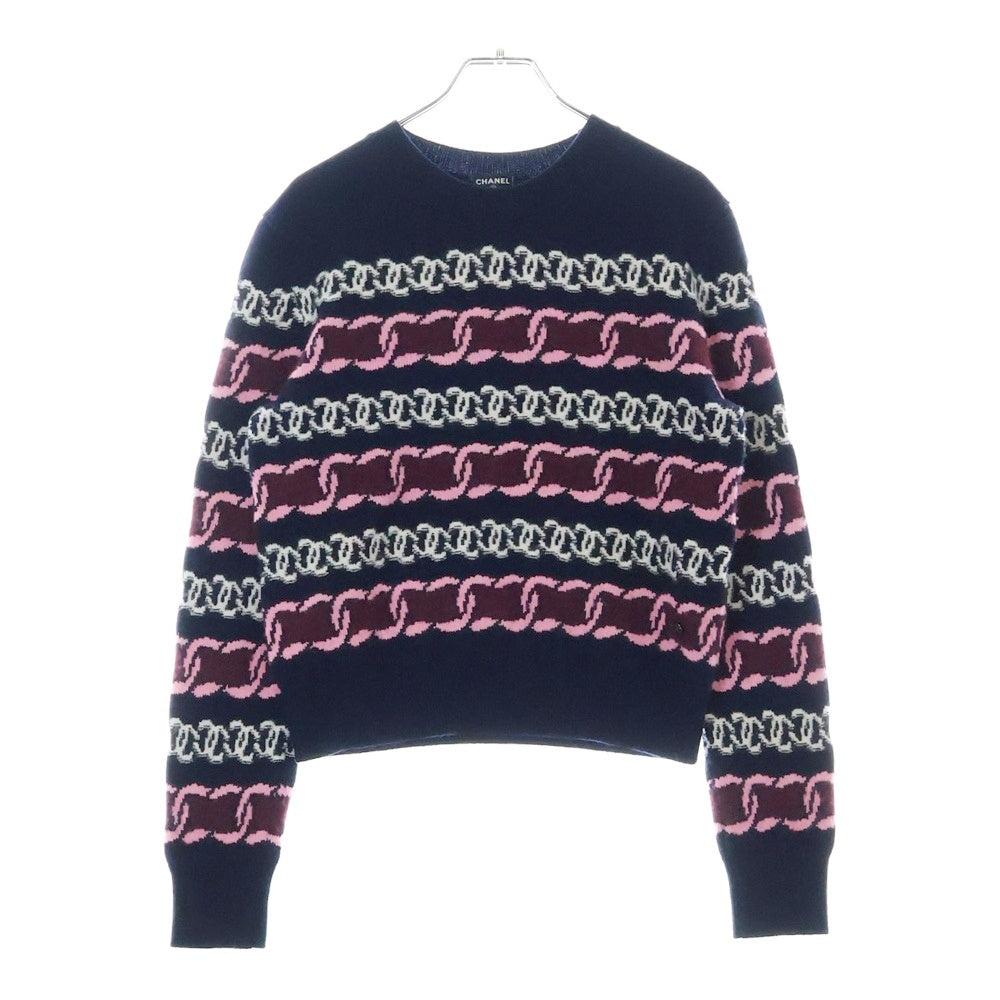 CHANEL(シャネル) 23AW ココマーク チェーン柄 カシミヤニットセーター レディース ネイビー P75775K10913