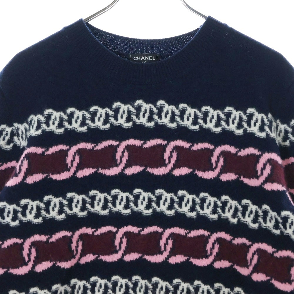 CHANEL(シャネル) 23AW ココマーク チェーン柄 カシミヤニットセーター レディース ネイビー P75775K10913