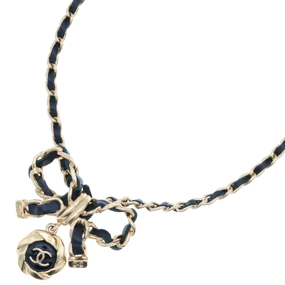 CHANEL(シャネル) ココマーク リボン チェーンネックレス GP ゴールド×ブラック P22A AB8741 アクセサリー
