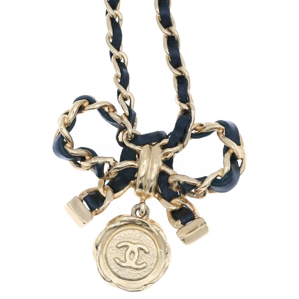 CHANEL(シャネル) ココマーク リボン チェーンネックレス GP ゴールド×ブラック P22A AB8741 アクセサリー