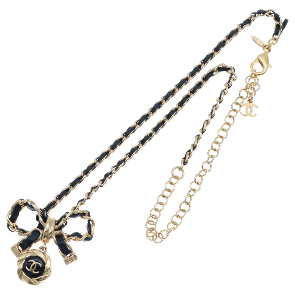 CHANEL(シャネル) ココマーク リボン チェーンネックレス GP ゴールド×ブラック P22A AB8741 アクセサリー