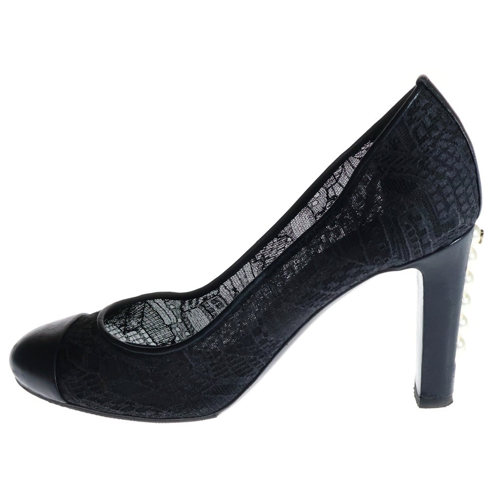 CHANEL(シャネル) ココマーク パール レース レザー ヒール パンプス シューズ ブラック レディース
