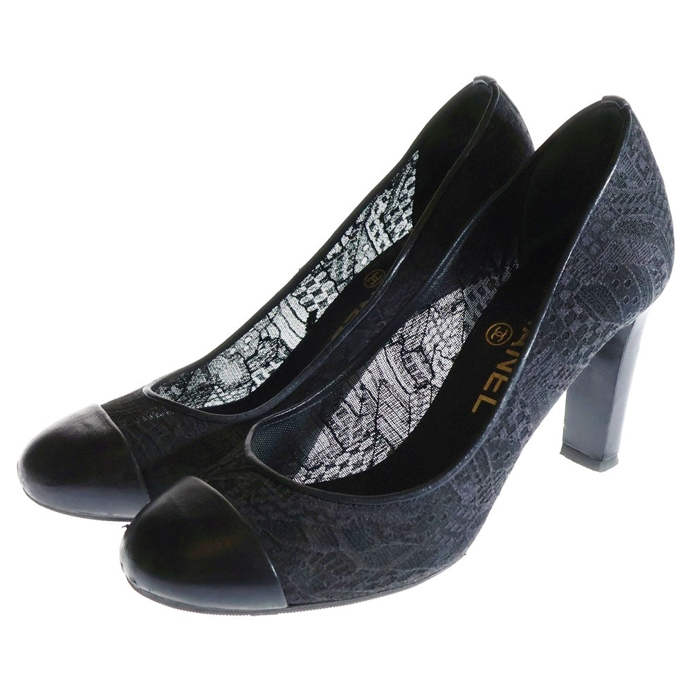 CHANEL(シャネル) ココマーク パール レース レザー ヒール パンプス シューズ ブラック レディース