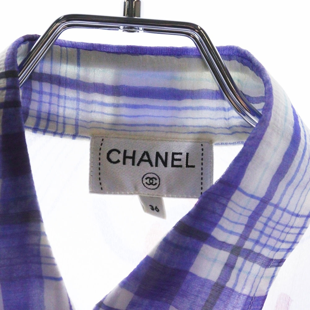 CHANEL(シャネル) ココマーク プリント ボタン ポケット シルク シャツ ブラウス ブルー/ホワイト レディース P74508V65980