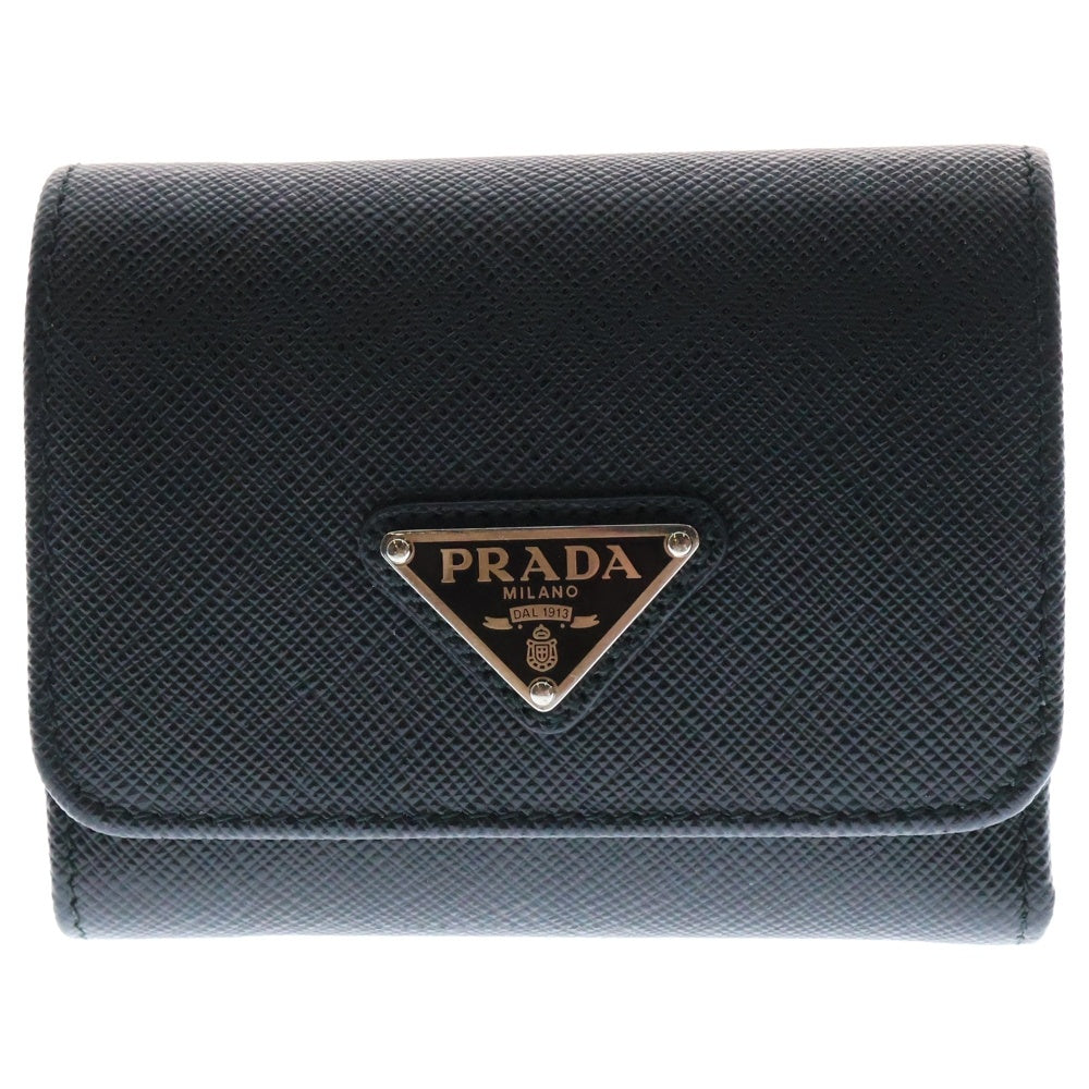 PRADA(プラダ) トライアングルロゴ サフィアーノ レザーコンパクトウォレット 三つ折り財布 ブラック 2MH042