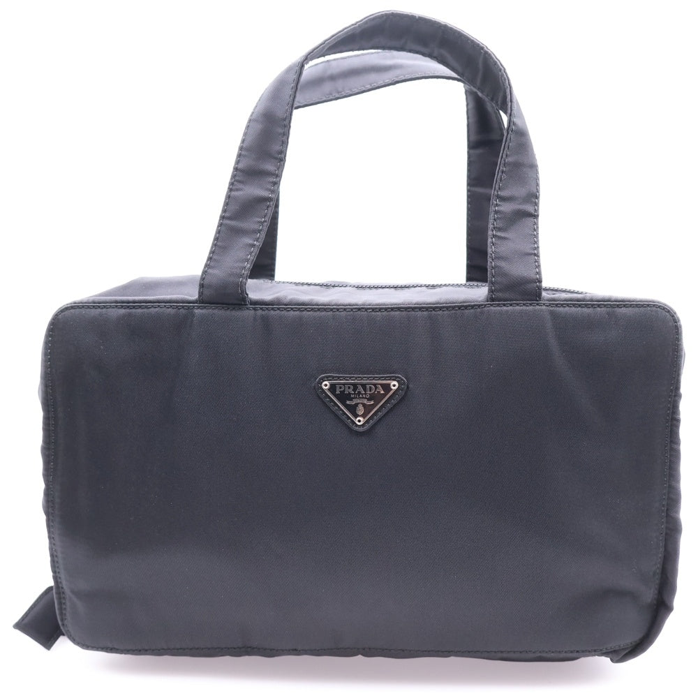 PRADA(プラダ) ハンドバッグ ミニトートバッグ メイクバッグ ブラック シルバー金具 トライアングルロゴプレート テスート
