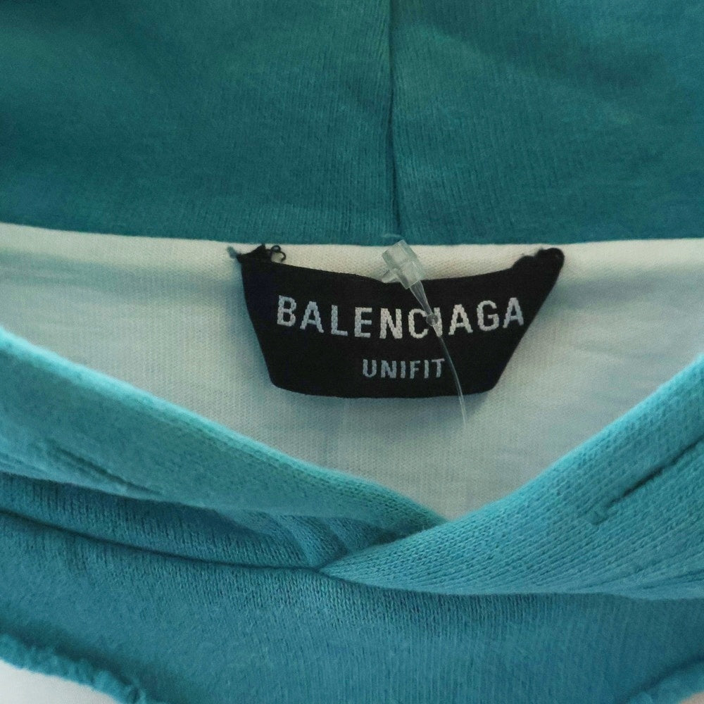 BALENCIAGA(バレンシアガ) 21SS Caps Destroyed Hoodie キャップス デストロイド フーディ プルオーバースウェットパーカー ダメージ加工 グリーン ターコイズブルー