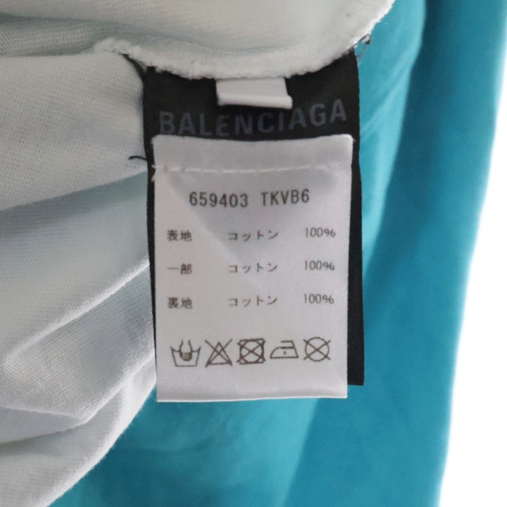 BALENCIAGA(バレンシアガ) 21SS Caps Destroyed Hoodie キャップス デストロイド フーディ プルオーバースウェットパーカー ダメージ加工 グリーン ターコイズブルー
