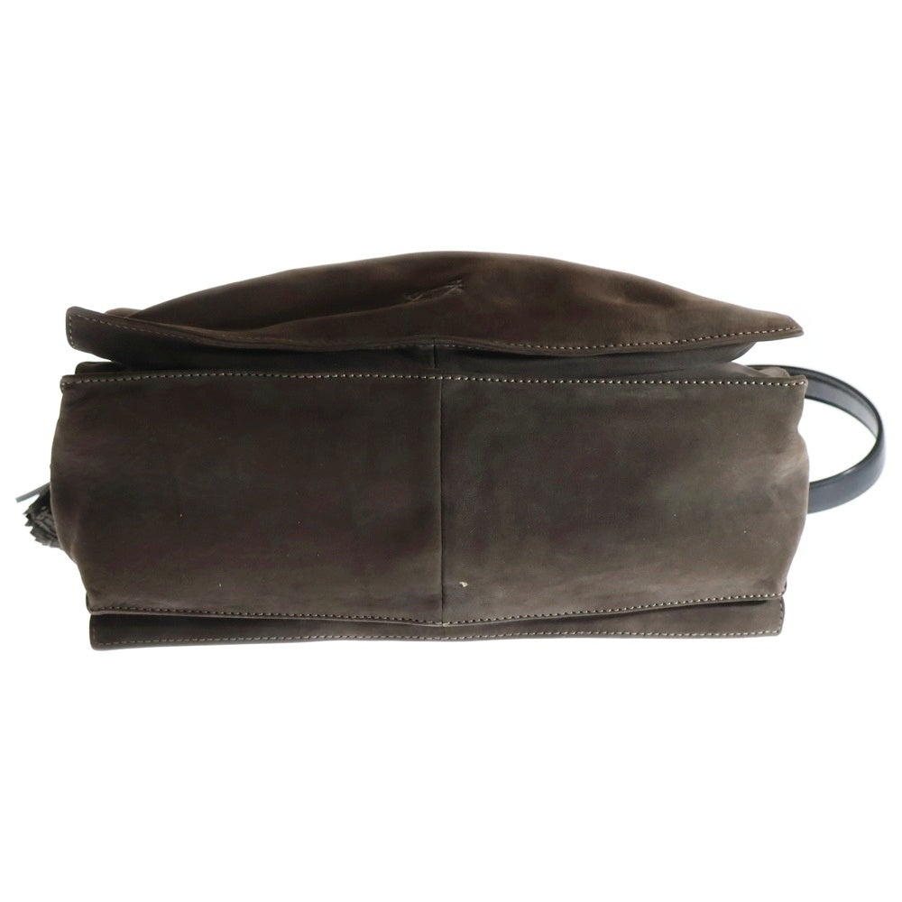 LOEWE(ロエベ) フラメンコ30 アナグラム ロゴ スウェードレザー フリンジ セミ ワンショルダーバッグ ブラウン
