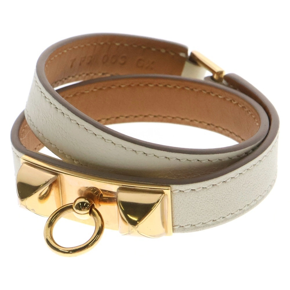 HERMES(エルメス) リヴァル ドゥブルトゥール ブレスレット レザー ホワイト ゴールド金具 T刻印 アクセサリー