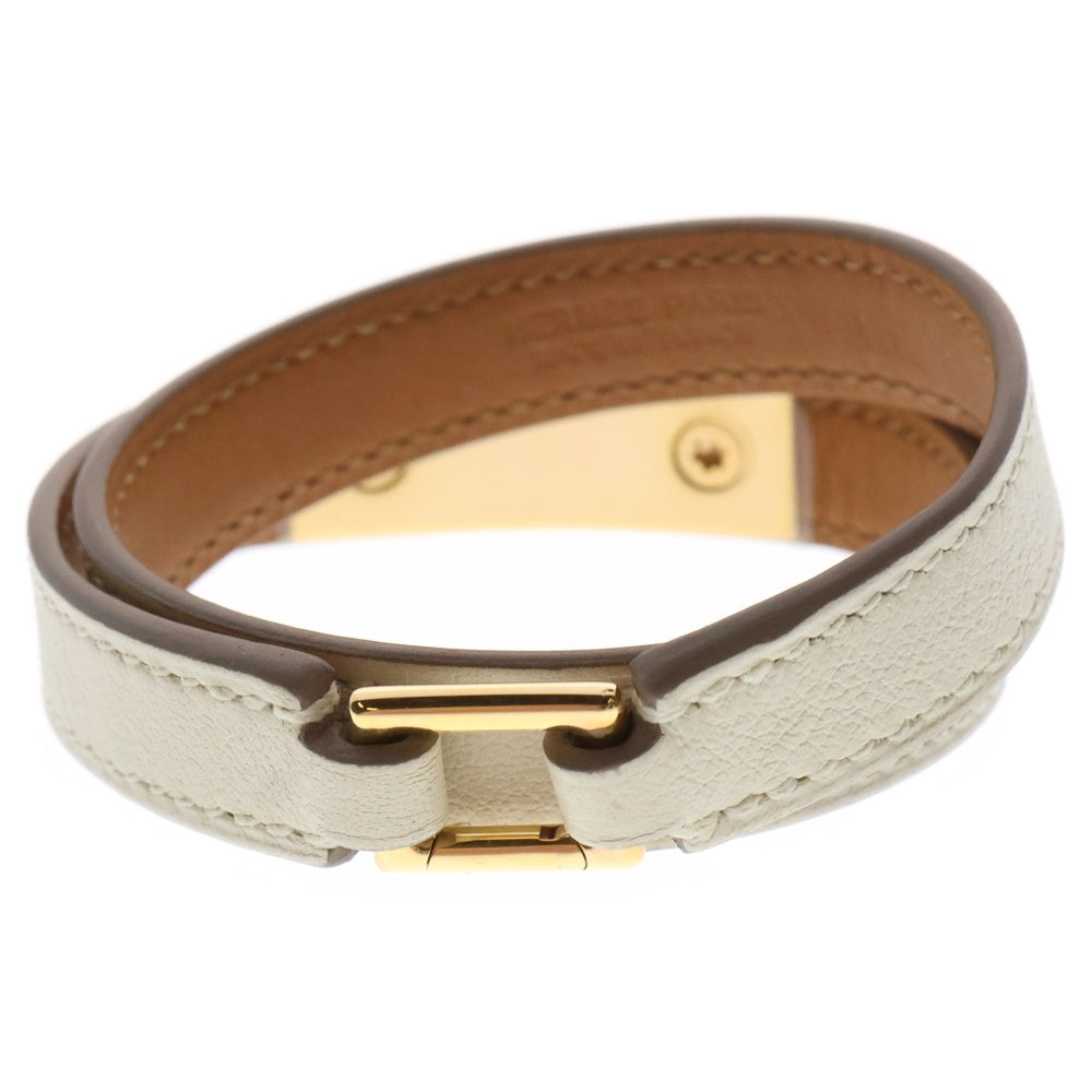 HERMES(エルメス) リヴァル ドゥブルトゥール ブレスレット レザー ホワイト ゴールド金具 T刻印 アクセサリー
