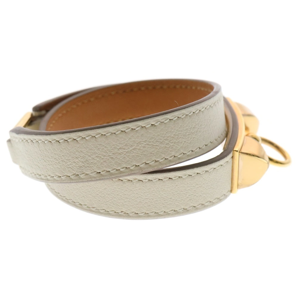 HERMES(エルメス) リヴァル ドゥブルトゥール ブレスレット レザー ホワイト ゴールド金具 T刻印 アクセサリー