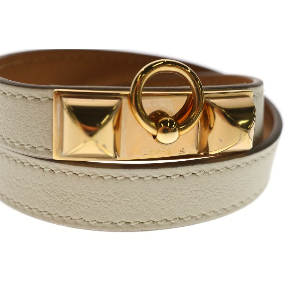 HERMES(エルメス) リヴァル ドゥブルトゥール ブレスレット レザー ホワイト ゴールド金具 T刻印 アクセサリー