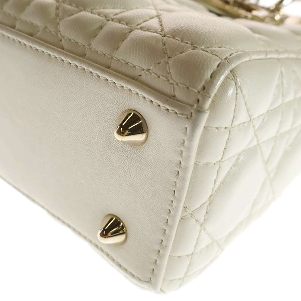 DIOR(ディオール) LADY DIOR スモール ホワイト ラムスキン 2wayハンドバッグ ショルダーバッグ レディース ゴールド金具