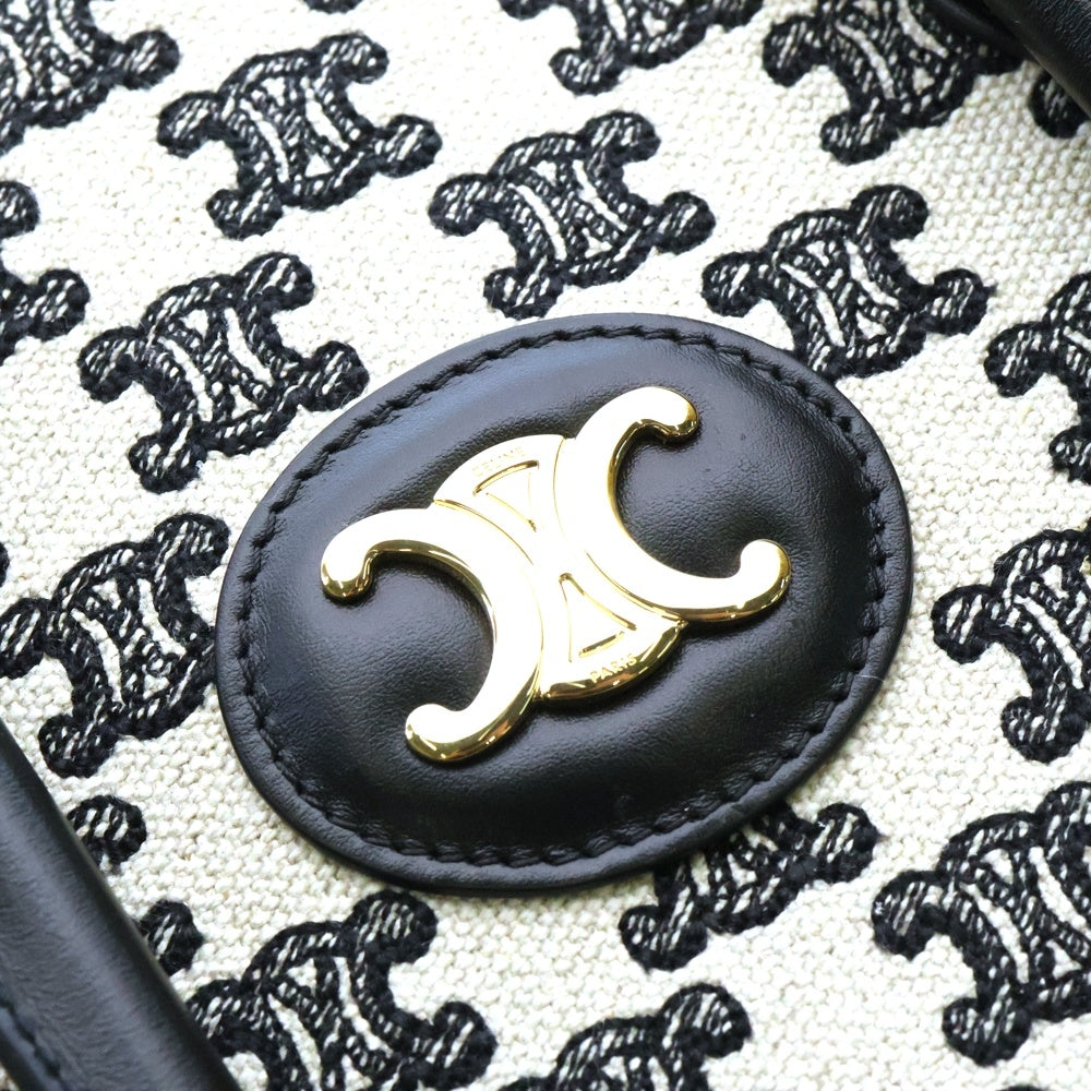 CELINE(セリーヌ) トリオンフ ホリゾンタルカバ キャンバス レザー ハンド トートバッグ ゴールド金具 ブラック/ベージュ 194342CS8