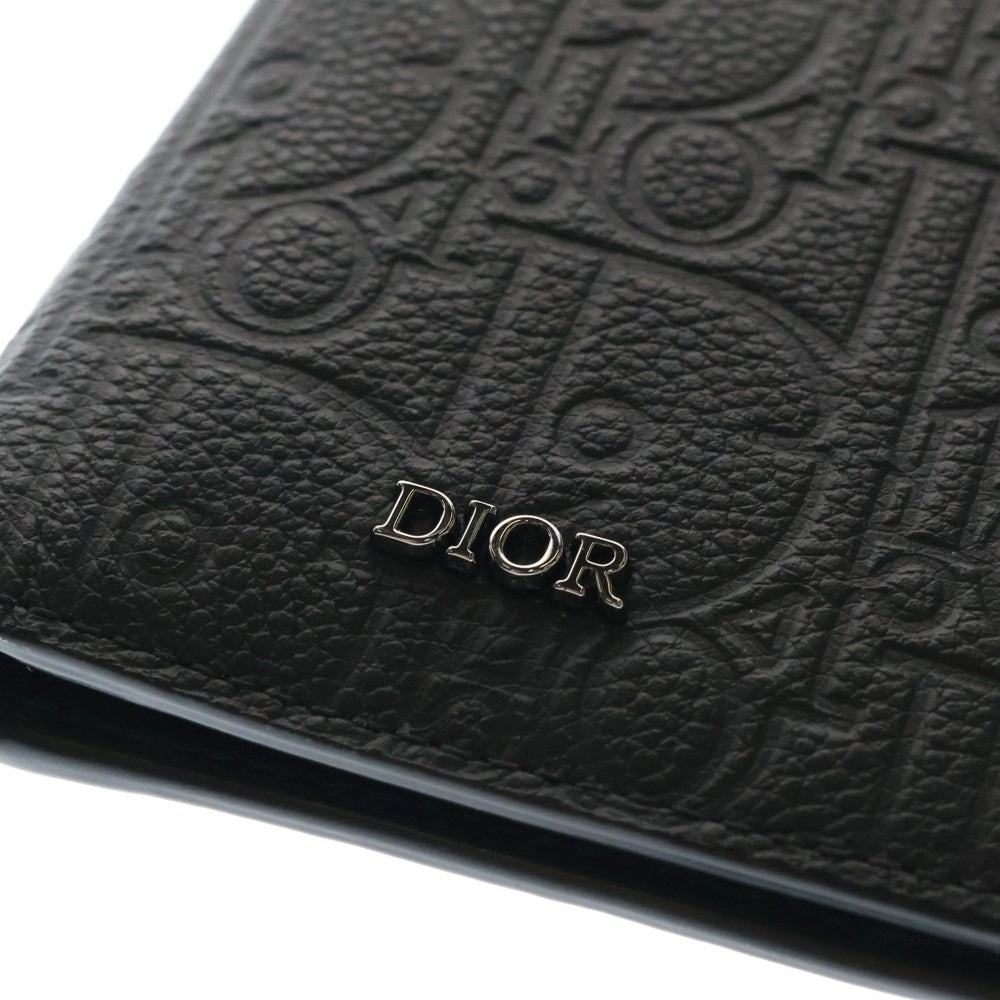 Christian Dior(クリスチャンディオール) バーティカル カードケース ウォレット 二つ折り財布 名刺入れ ブラック シルバー金具 レザー