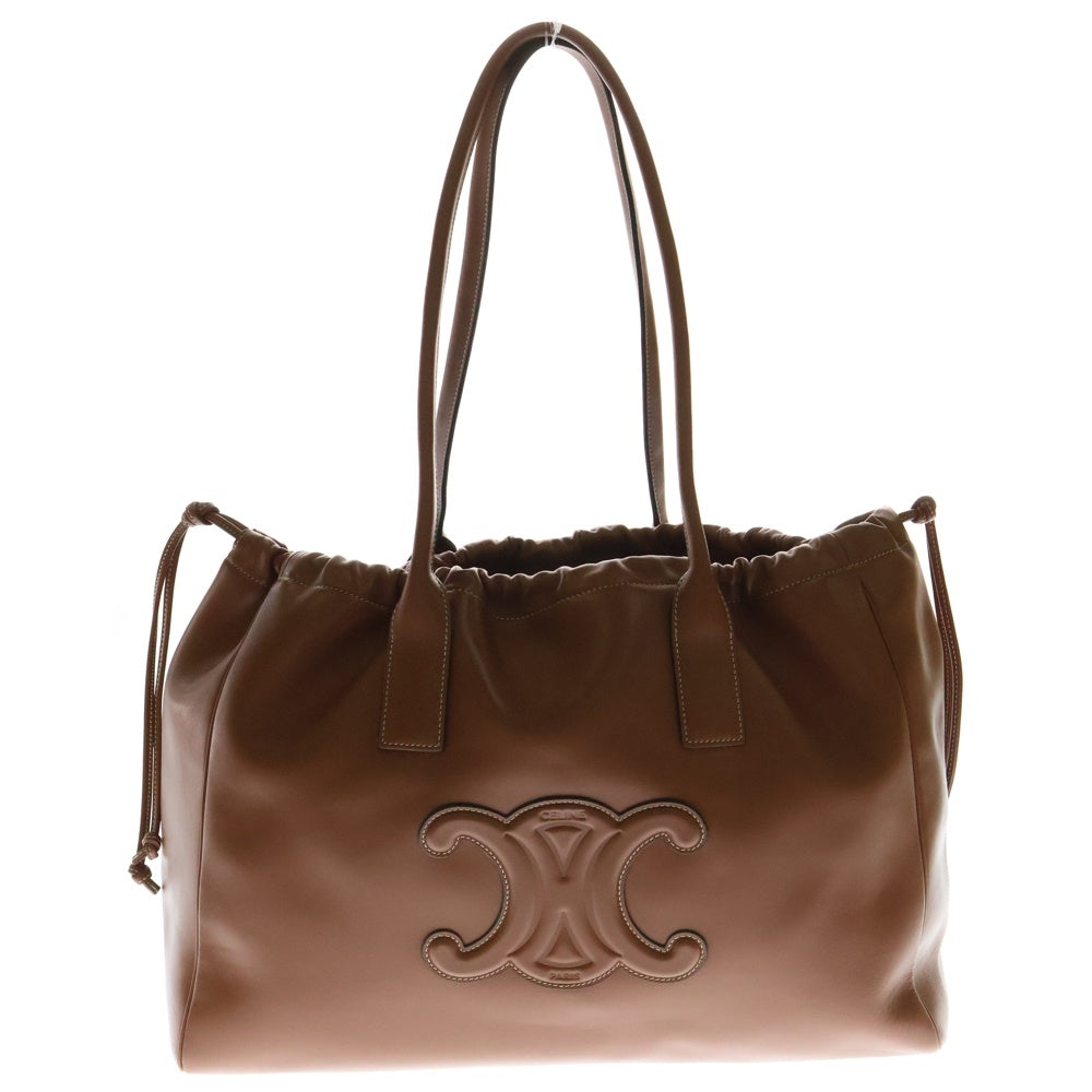 CELINE(セリーヌ) カバ ドローストリング トリオンフ トートバッグ ハンドバッグ 巾着 ブラウン 白ステッチ キュイル