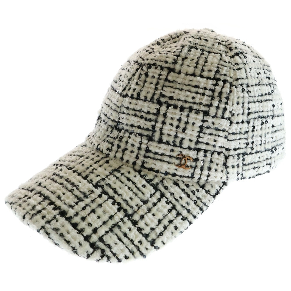 CHANEL(シャネル) 23AW ベースボール ココマーク キャップ 帽子 ツイード スパンコール ゴールド金具