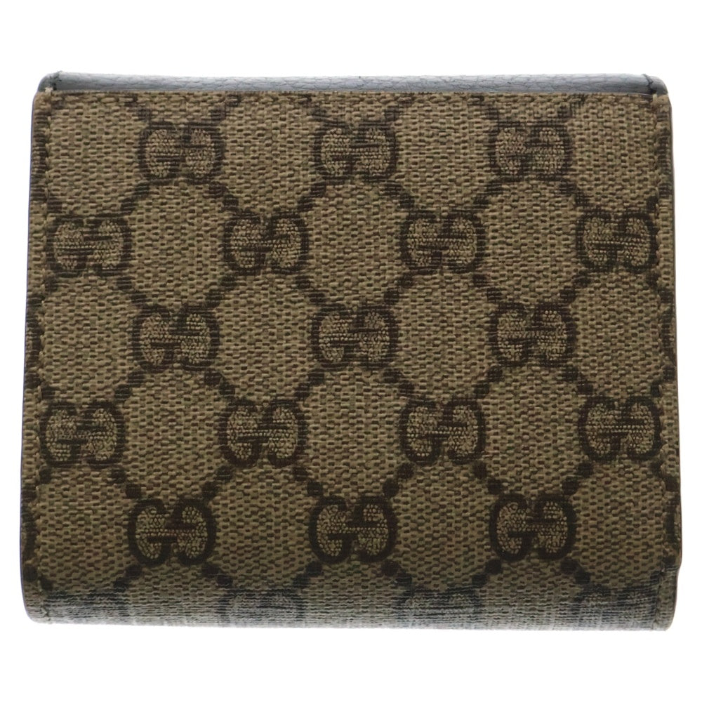 GUCCI(グッチ) 三つ折り財布 GGマーモント GGスプリーム 三つ折り財布 コンパクトウォレット コインケース ブラック×ベージュ ゴールド金具 レザー×PVC 598587