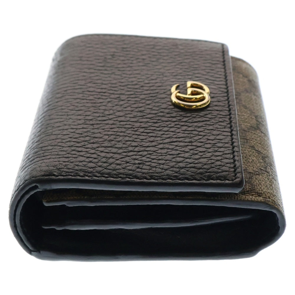 GUCCI(グッチ) 三つ折り財布 GGマーモント GGスプリーム 三つ折り財布 コンパクトウォレット コインケース ブラック×ベージュ ゴールド金具 レザー×PVC 598587