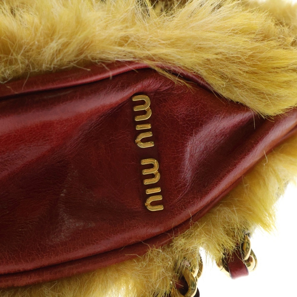 miumiu(ミュウミュウ) 2WAYバッグ ハンドバッグ チェーンショルダーバッグ フェイクファー×レザー イエロー×レッド ゴールド金具