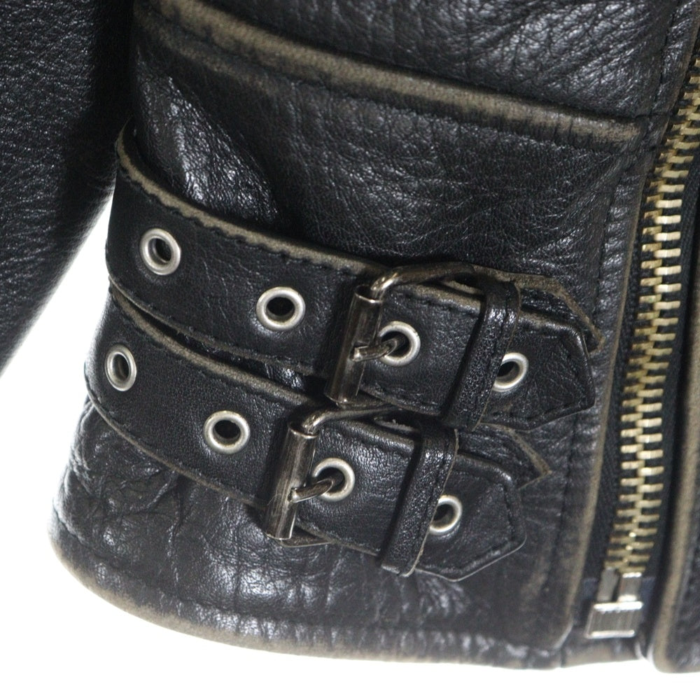 Maison Margiela 0(メゾンマルジェラ) 13AW ユーズド加工 カーフレザー ダブル ライダースジャケット ブラック S30AM0254 SX8115
