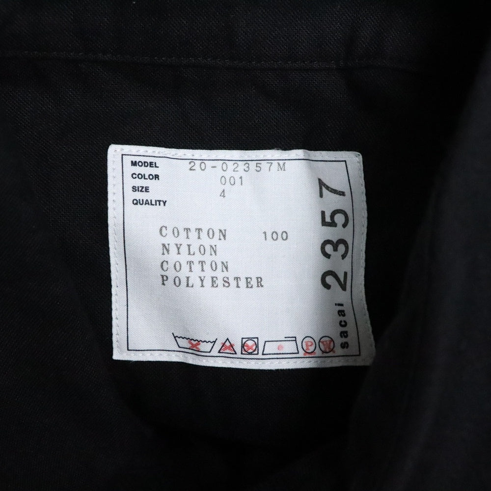 Sacai(サカイ) 20SS Nylon Twill Cotton Shirt ナイロンツイル MA-1 ブルゾン ドッキング コットン ロングスリーブ 長袖シャツ ブラック 20-02357M
