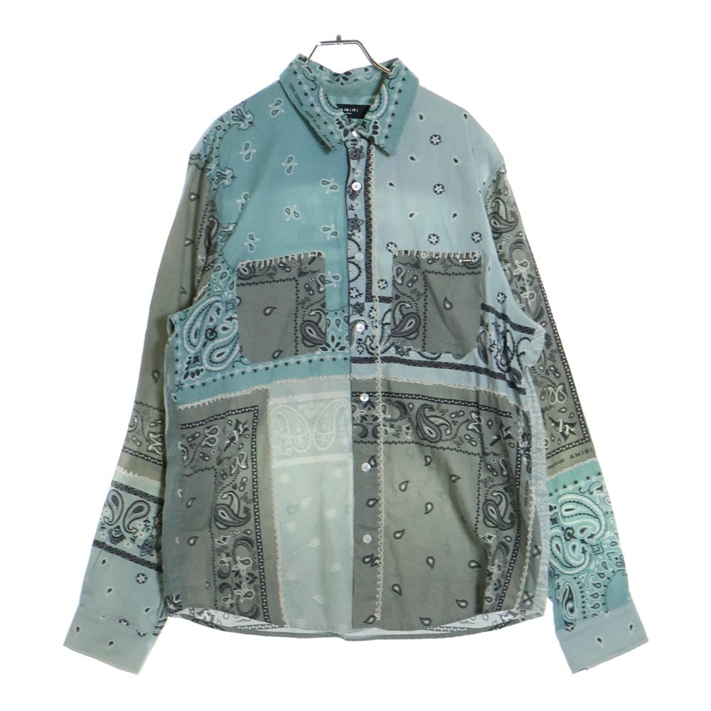AMIRI(アミリ) バンダナ ペイズリー総柄プリント 刺繍デザイン レギュラーカラー ロングスリーブ 長袖シャツ ライトブルー