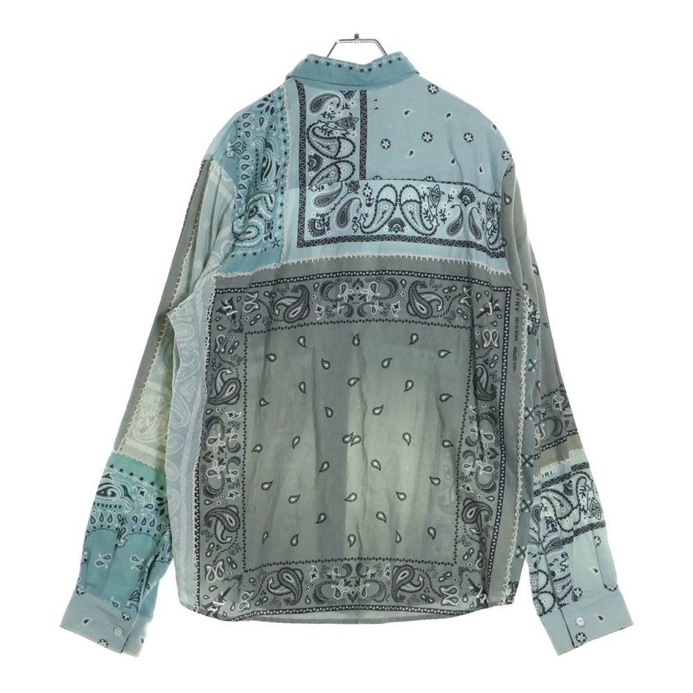 AMIRI(アミリ) バンダナ ペイズリー総柄プリント 刺繍デザイン レギュラーカラー ロングスリーブ 長袖シャツ ライトブルー