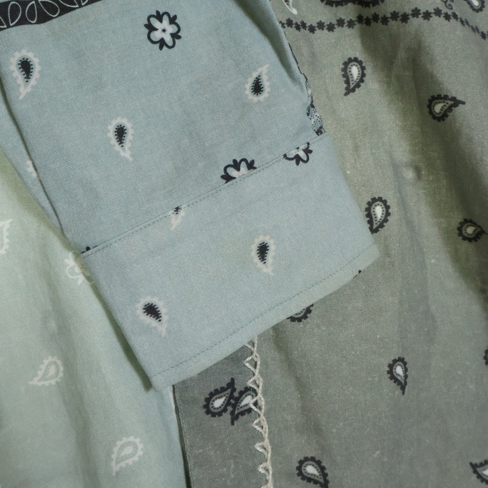 AMIRI(アミリ) バンダナ ペイズリー総柄プリント 刺繍デザイン レギュラーカラー ロングスリーブ 長袖シャツ ライトブルー