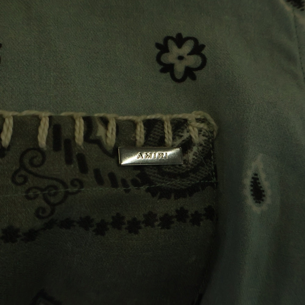 AMIRI(アミリ) バンダナ ペイズリー総柄プリント 刺繍デザイン レギュラーカラー ロングスリーブ 長袖シャツ ライトブルー