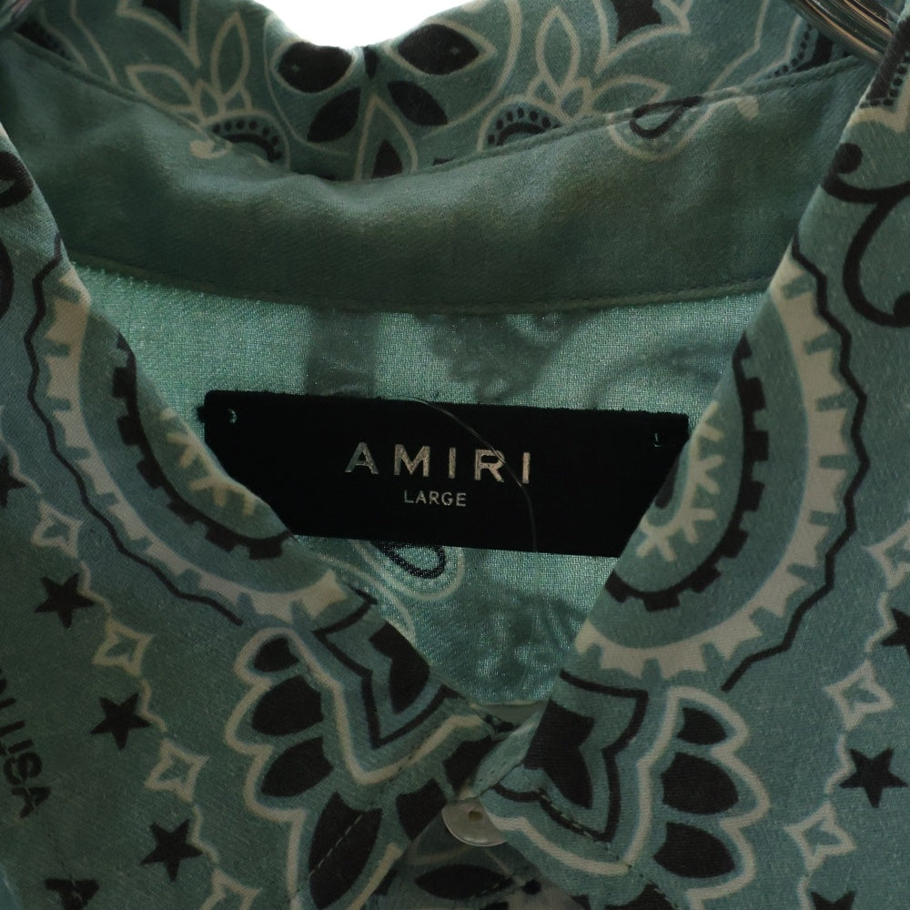 AMIRI(アミリ) バンダナ ペイズリー総柄プリント 刺繍デザイン レギュラーカラー ロングスリーブ 長袖シャツ ライトブルー