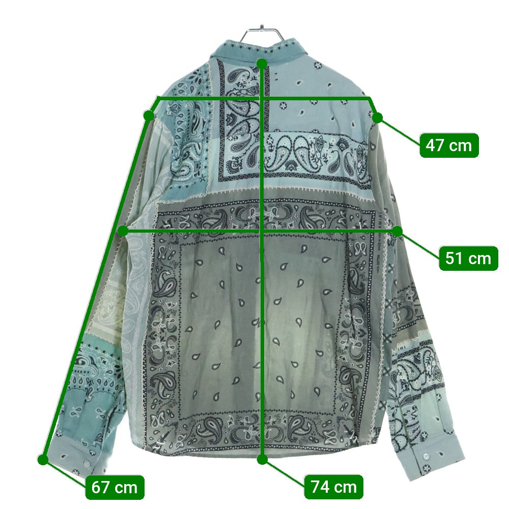 AMIRI(アミリ) バンダナ ペイズリー総柄プリント 刺繍デザイン レギュラーカラー ロングスリーブ 長袖シャツ ライトブルー