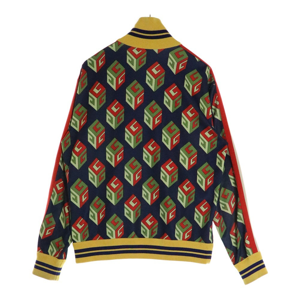 GUCCI(グッチ) Gキューブ 総柄プリント サイドライン ジップアップ スウェット トラックジャケット ネイビー/イエロー 475359