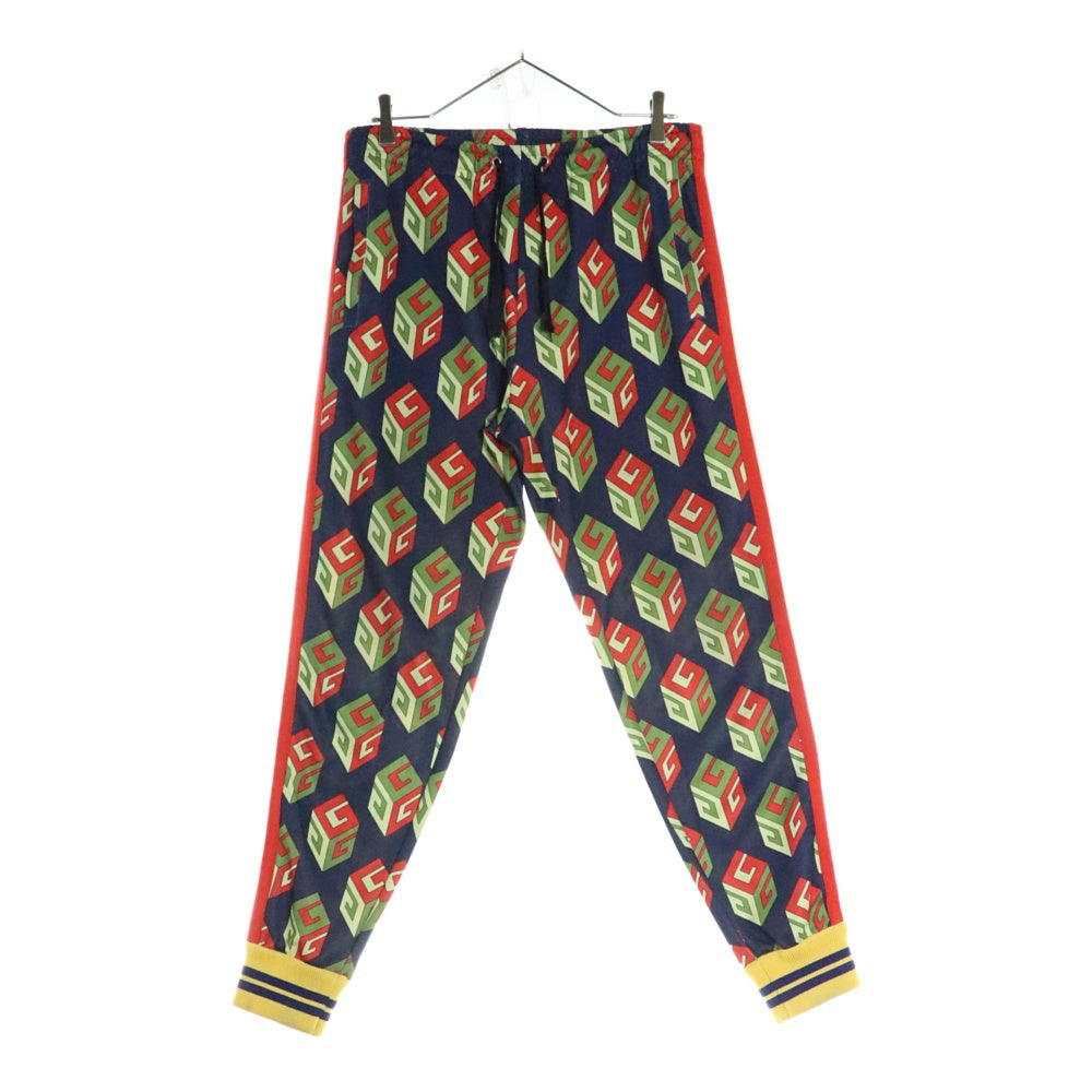 GUCCI(グッチ) 17SS Gキューブ 総柄プリント スウェット トラック ジョガーパンツ ネイビー 475361