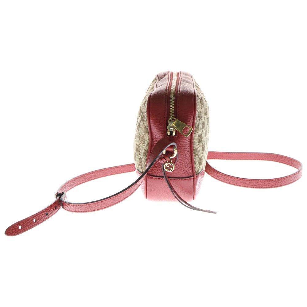 GUCCI(グッチ) GGキャンバス ショルダーバック ベージュ×レッド ゴールド金具 449413