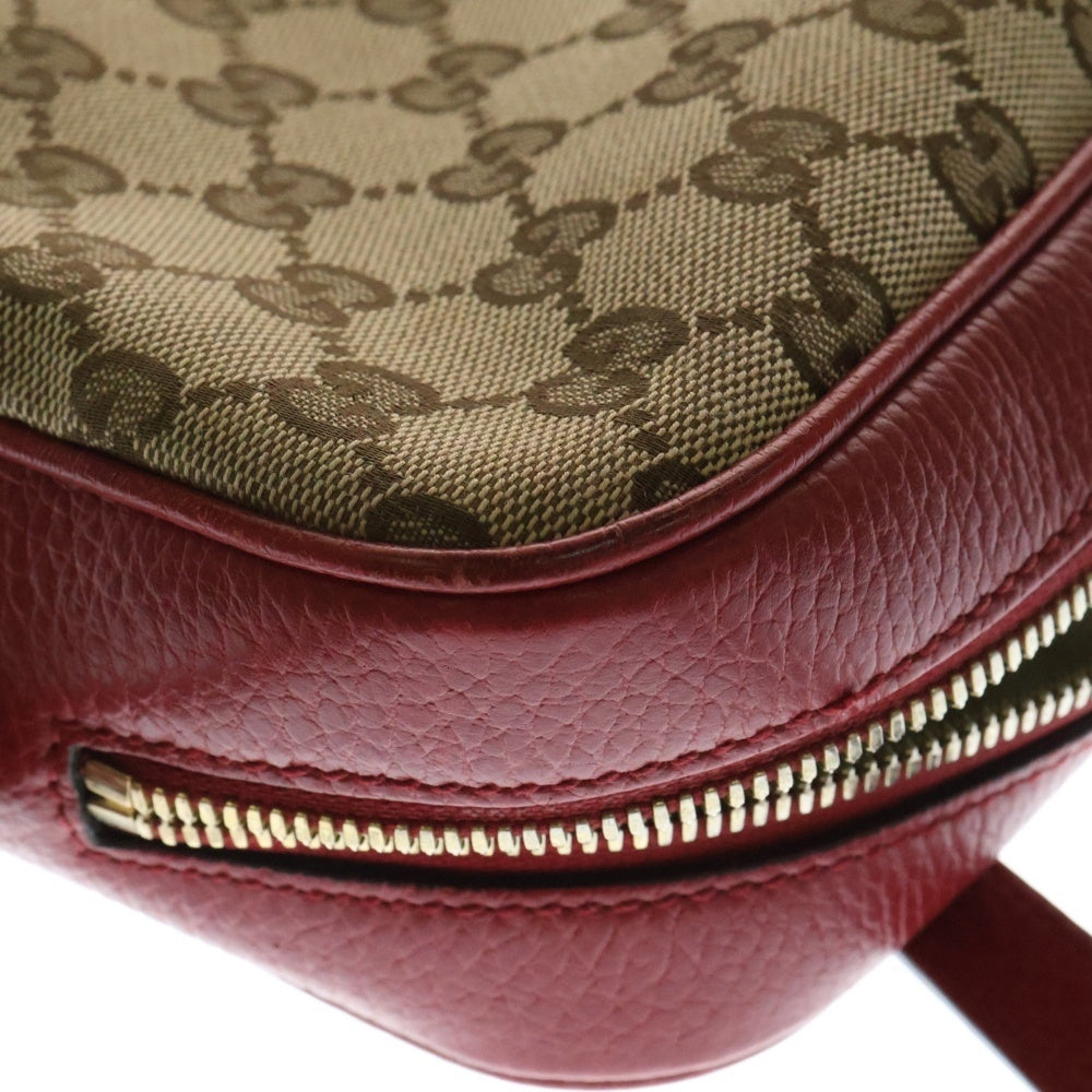 GUCCI(グッチ) GGキャンバス ショルダーバック ベージュ×レッド ゴールド金具 449413
