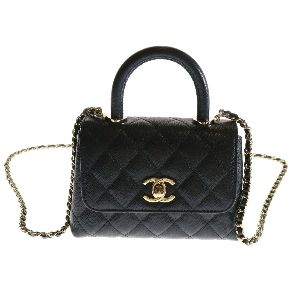 CHANEL(シャネル) ココハンドル エクストラ ミニ ココマーク キャビアスキン レザー 2WAY ハンド チェーンショルダーバッグ ゴールド金具 ブラック