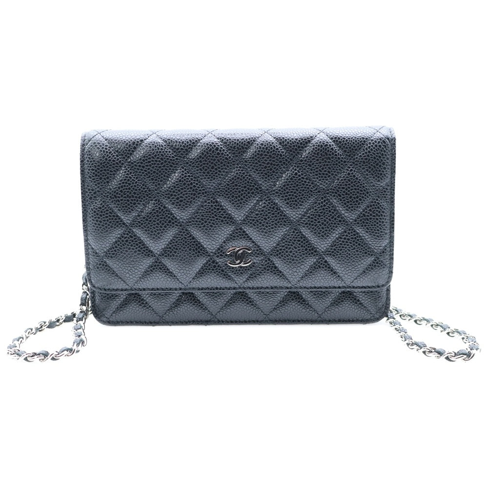 CHANEL シャネル マトラッセキャビアチェーンウォレット黒シルバー CHANEL シャネル マトラッセ キャビアスキン チェーンウォレット